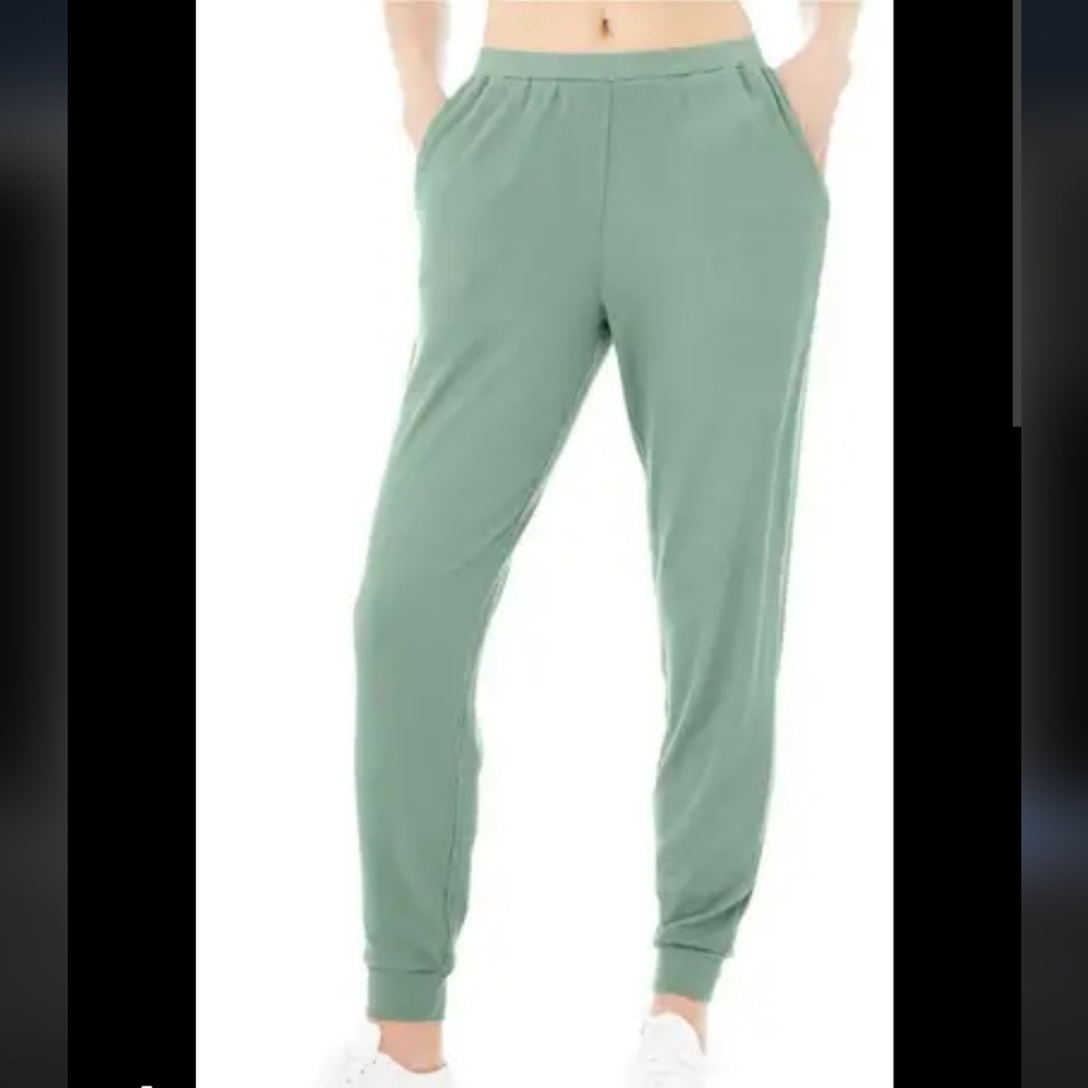Alo Yoga High Waisted Ribbed Lounge Whisper Joggers Seagrass Green Small